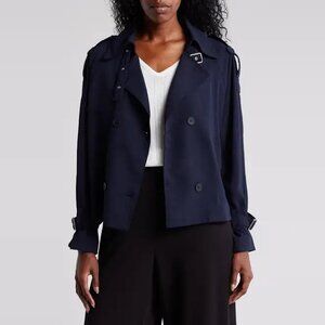 NWT New $129 Adrianna Papell Shoulder Tab Double Breasted Blue Blazer Size S